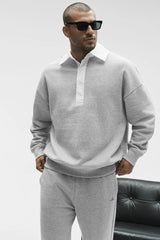 Take It Easy Long Sleeve Henley Pullover - Athletic Heather Grey/White