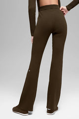 Denim Knit High-Waist Flare Pant - Espresso/Black