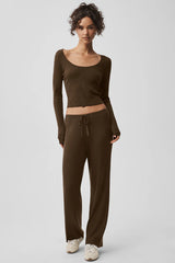 Sweater Knit Mid-Rise Unwind Wide Leg Pant - Espresso