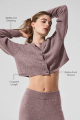 Cashmere Plush Waffle Cardigan - Mushroom Heather