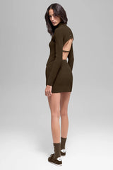 Denim Knit High-Waist Skirt - Espresso/Black