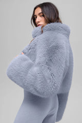 Opulent Faux Fur Cropped Jacket - Winter Frost