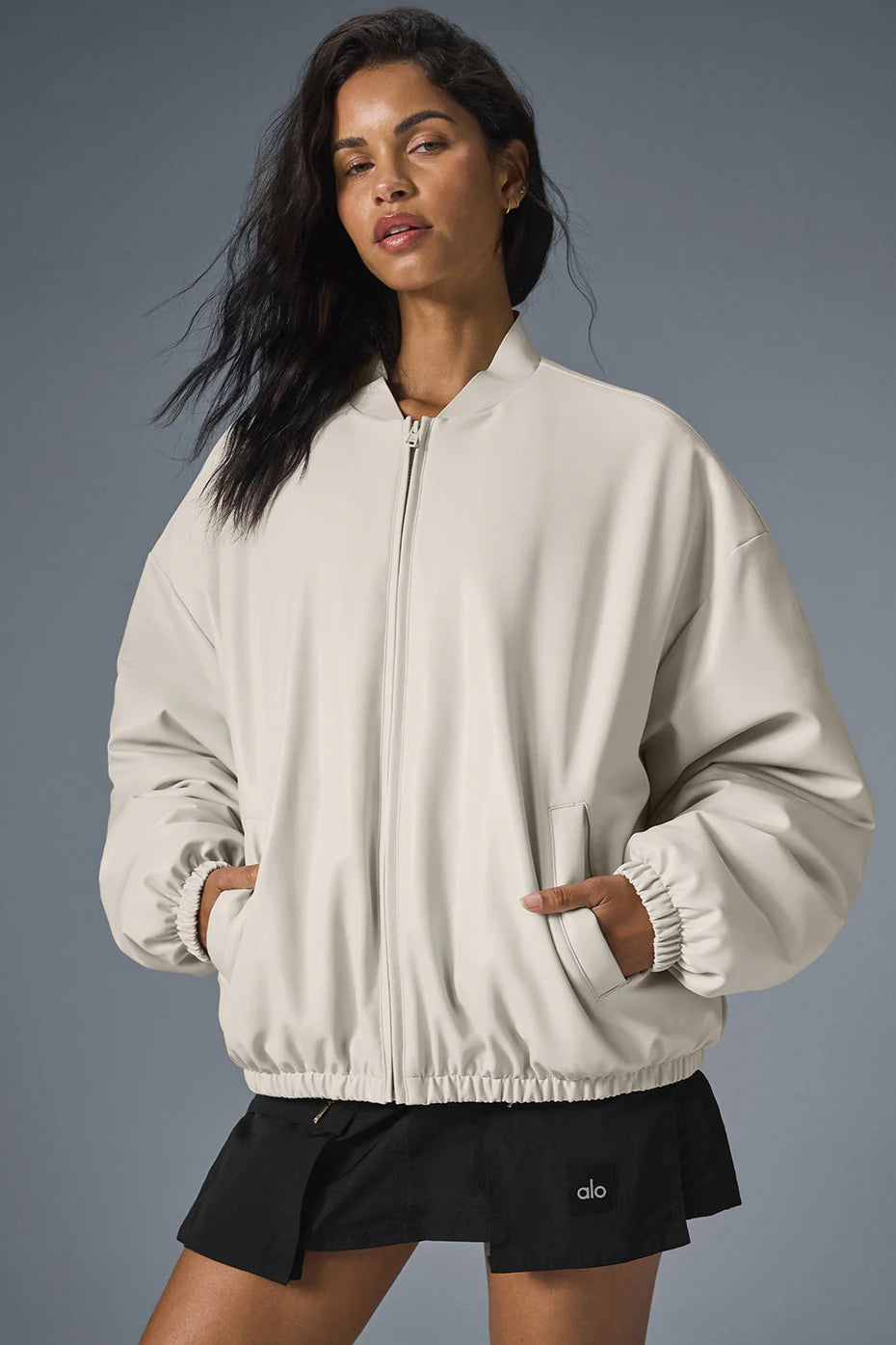 Faux Leather Premier Bomber - Bone