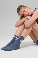 Unisex Half-Crew Throwback Sock - Bluestone/White