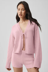 Wool Cashmere New Class Tie Cardigan - Vintage Pink
