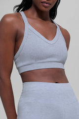Seamless Two Tone Rib Bra - Winter Frost Heather