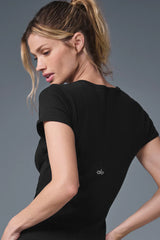 Goddess Ribbed Short Sleeve Dress - Black