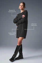 Cashmere Plush Waffle Dress - Dark Heather Grey